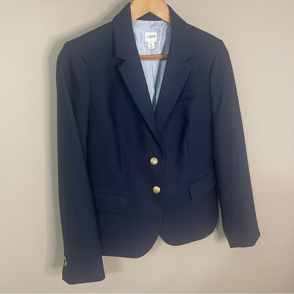J. Crew Factory Schoolboy Blazer 8 Navy Wool Blend Gold Buttons Office NEW! - Picture 3 of 10
